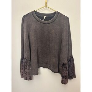 Free People Washed Velvet Bell Sleeve Cropped Sweatshirt Taupe Size Small